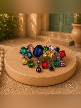 NEW Mid-Century Revival Multi-Color Crystal Brooch Hollywood Regency